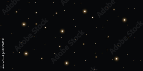 Starry Night With Golden Glows Over Deep Black Sky, A Serene Cosmic Scene Of Stars