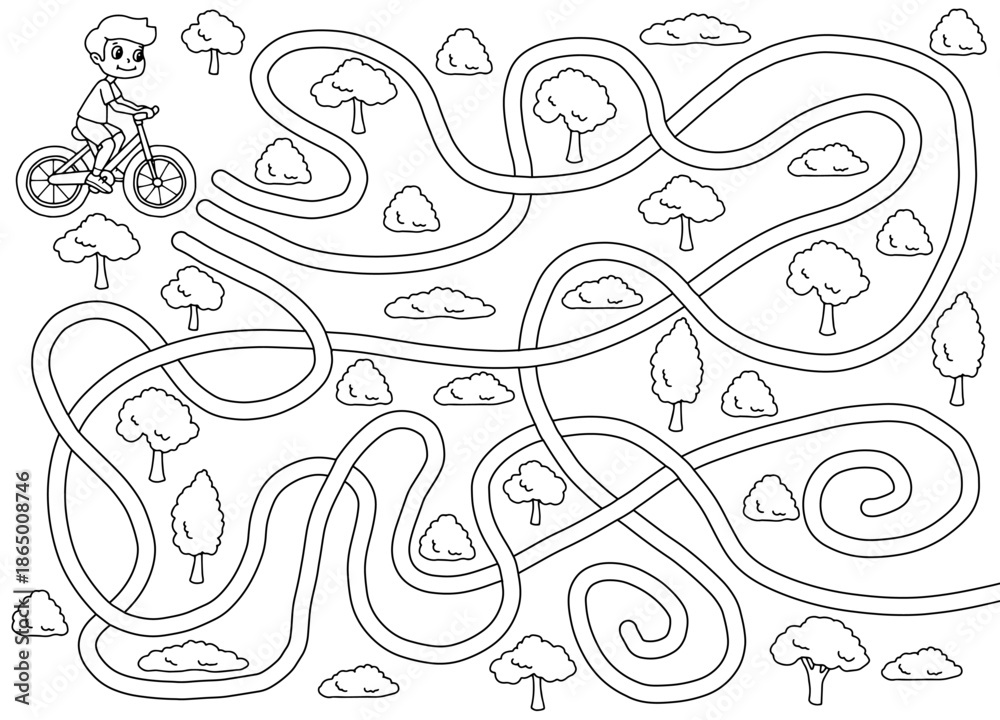 Fototapeta premium Bicycle boy maze graphic black white sketch illustration vector 