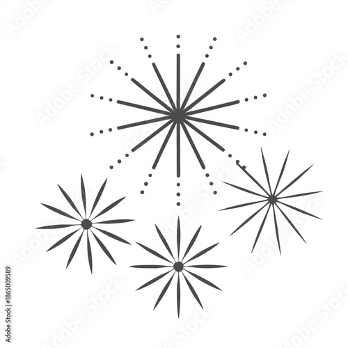 Set of hand-drawn fireworks and sparklers illustrations in sketch style for celebration designs.Golden firework vector banner with hand drawn exploding starbursts and festive sparkles