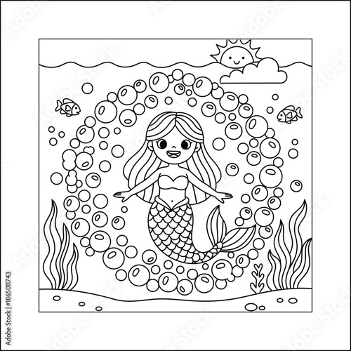 mermaid coloring page line art vector	