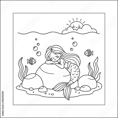 mermaid coloring page line art vector	