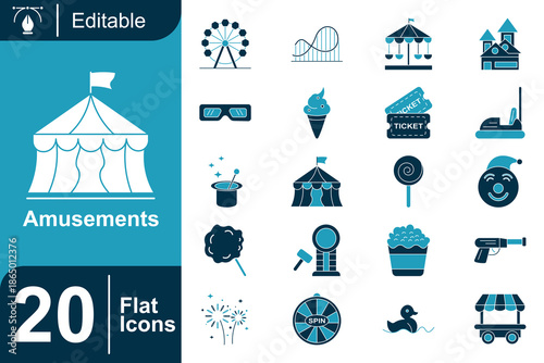 Amusement Park Fun Icons Set