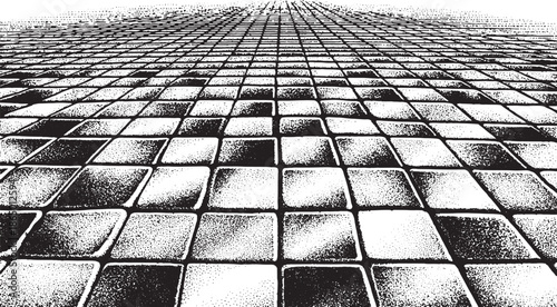 Black and white geometric tile pattern with a flat surface. This vector illustration features a repetitive square grid.