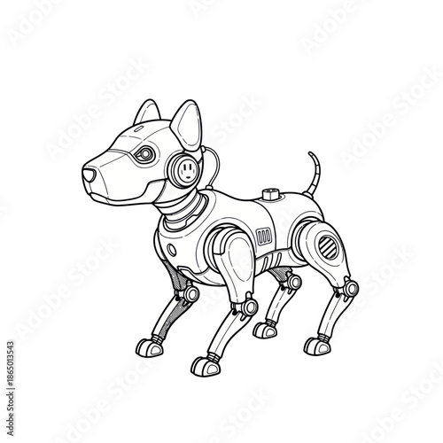 Detailed Line Art of a Robotic Dog Illustration.
