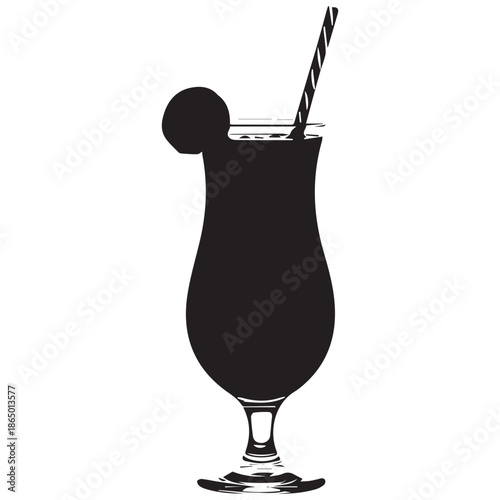Black silhouette of a cocktail glass with a straw and garnish