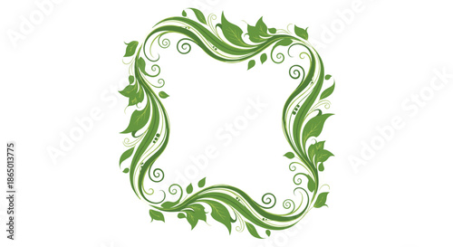 Ornamental square frame featuring an intricate scrollwork design of flowing green vines and elegant leaves for a decorative botanical look.