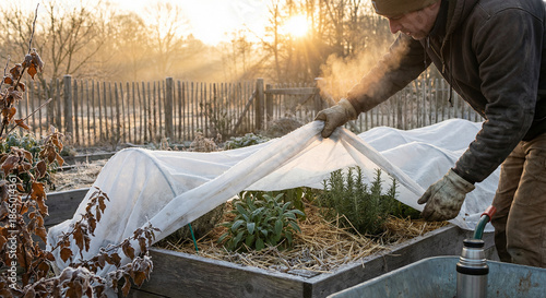 Winter Vegetable Gardening Using Row Covers and Cold Frames at Sunrise