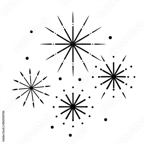 Set of hand-drawn fireworks and sparklers illustrations in sketch style for celebration designs.Golden firework vector banner with hand drawn exploding starbursts and festive sparkles