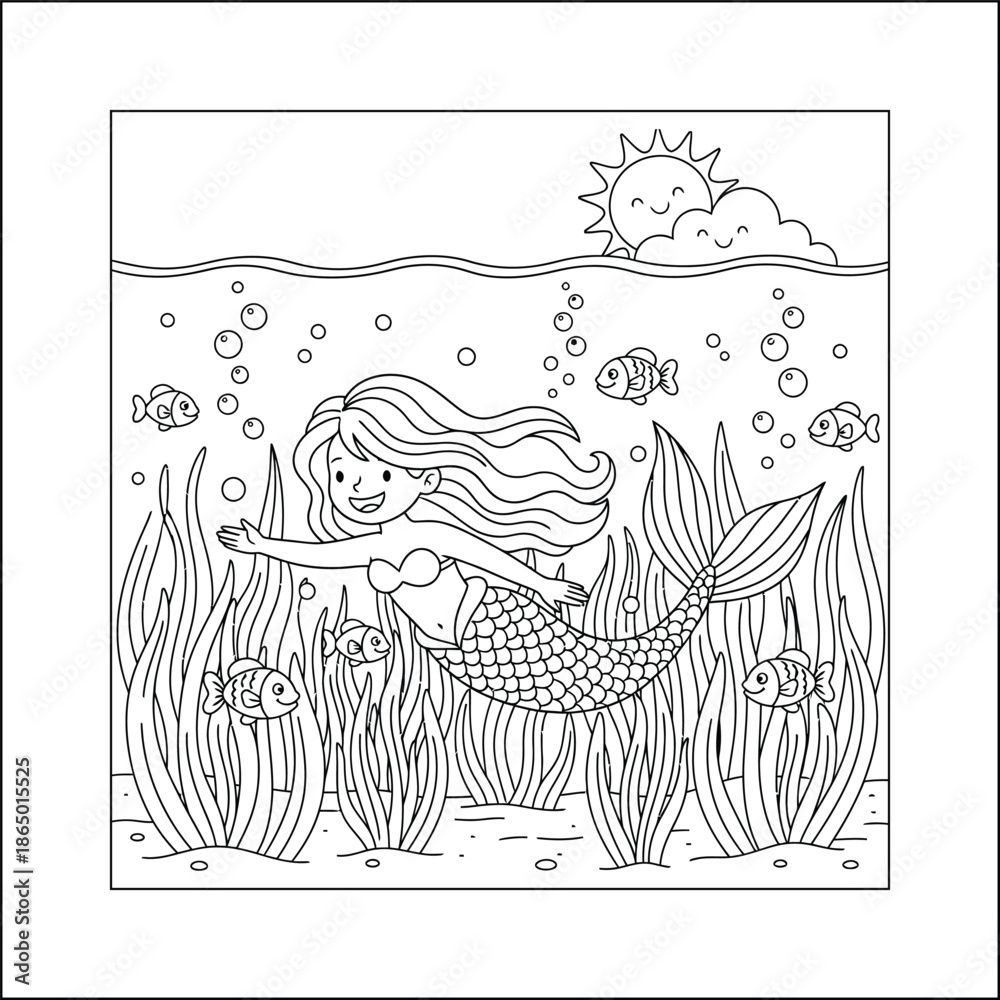 Obraz premium mermaid coloring page line art vector 