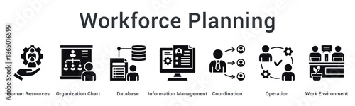 Workforce planning banner web icon organizing human resources structure with database management and operational coordination.