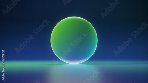 Glowing green sphere on dark blue background with neon light