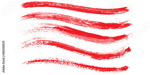 Photo red grunge lines, brush strokes oil paint isolated on white background