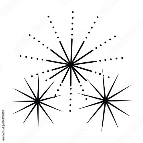 Set of hand-drawn fireworks and sparklers illustrations in sketch style for celebration designs.Golden firework vector banner with hand drawn exploding starbursts and festive sparkles