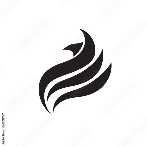 Stylized abstract graphic representing rising flames or bird wings in black silhouette