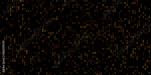 Binary background abstract for hackathon and other digital events. Gold fallen zero numbers with matrix effect on futuristic background.