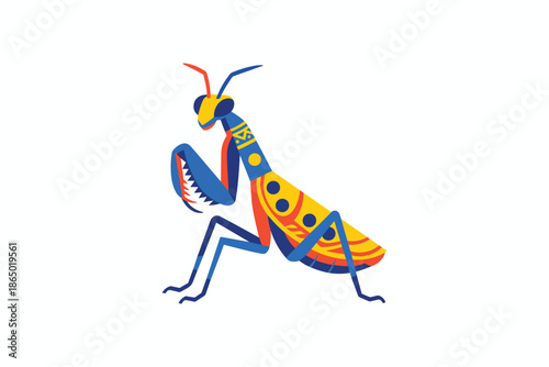 Stylized praying mantis vector illustration with vibrant colors