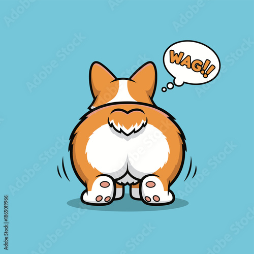 Cartoon Corgi Butt Wagging Tail with Heart-Shaped Marking.
