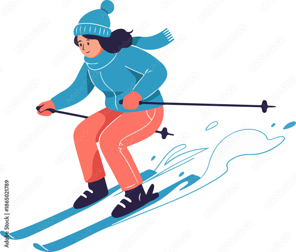 Fototapeta premium Woman Skiing Downhill Vector