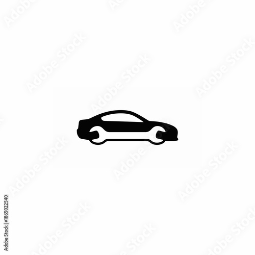 Black silhouette of a car with two wrenches integrated into its design, symbolizing automotive repair and maintenance services.