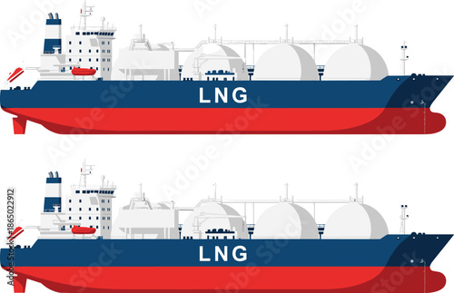 Liquefied natural gas tanker ship illustration featuring LNG carrier vessels maritime energy transportation and industrial shipping infrastructure