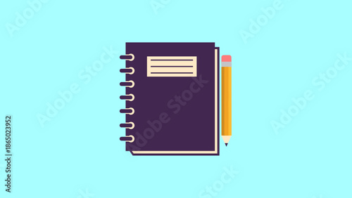 Purple Notebook with Pencil Stationery.