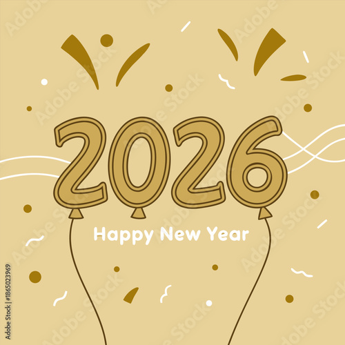 2026 Happy New Year Balloons Golden Celebration and Festive Sparkles