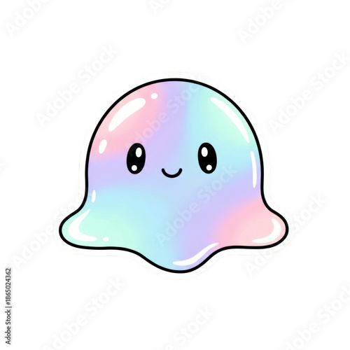 Cute holographic blob character with smiling face and wavy edges png isolated transparent background