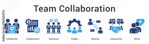Team collaboration banner web icon emphasizing teamwork and cooperation with strong relations and workplace morale building.