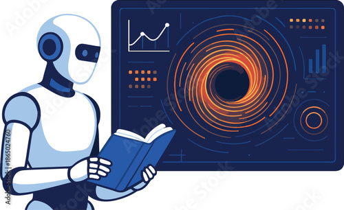 AI Studying Black Hole Simulations and Gravitational Physics Illustration