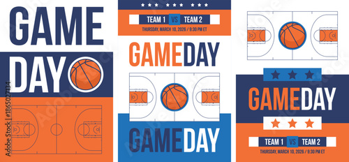 Game Day. Basketball playoff in March. Super sport party in United States. Final games of season tournament. Professional team championship. Ball for basketball. Sport poster. Vector