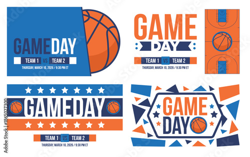 Game Day. Basketball playoff in March. Super sport party in United States. Final games of season tournament. Professional team championship. Ball for basketball. Sport poster. Vector