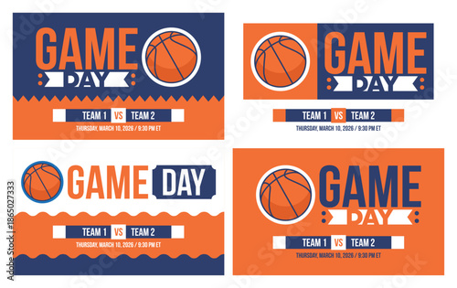 Game Day. Basketball playoff in March. Super sport party in United States. Final games of season tournament. Professional team championship. Ball for basketball. Sport poster. Vector