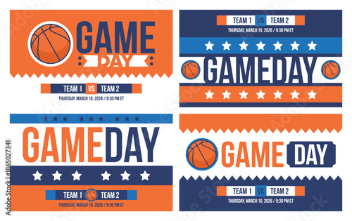 Game Day. Basketball playoff in March. Super sport party in United States. Final games of season tournament. Professional team championship. Ball for basketball. Sport poster. Vector