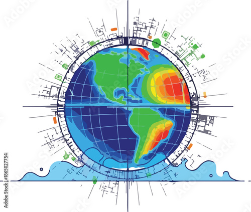 Artificial Intelligence Modeling Climate Change Scenarios Illustration