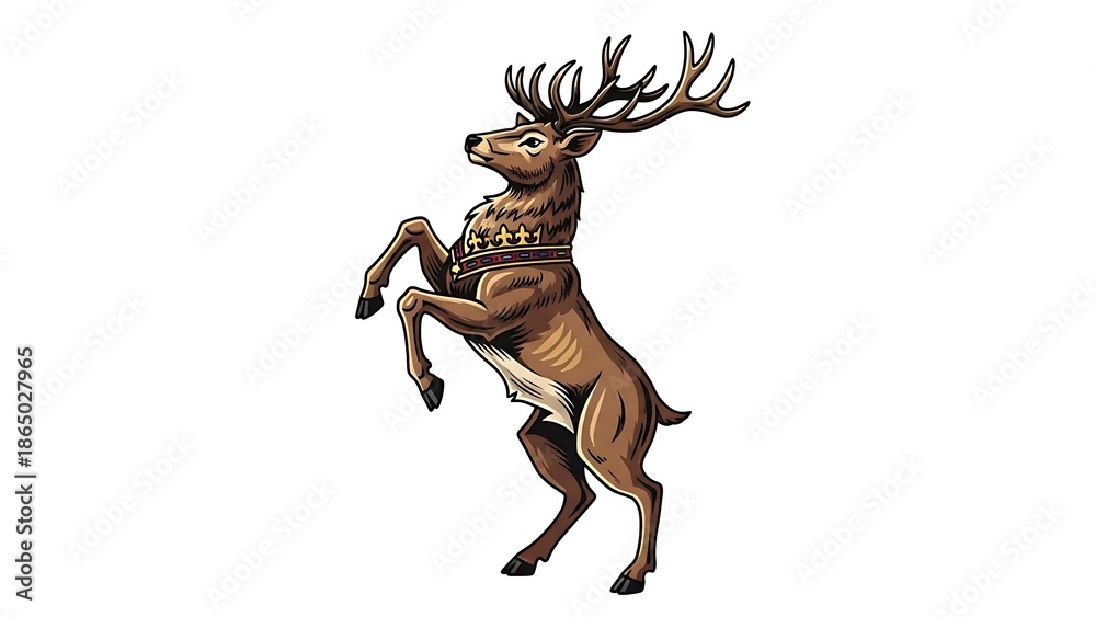Naklejka premium Majestic stag with crown standing proudly on hind legs