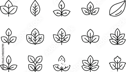 Leaf icon set featuring natural foliage, eco friendly, plant, garden, biology, environment, flat vector, organic.