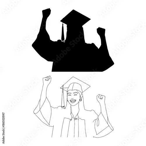 vector illustration of a set of gril wearing gratuation cap 