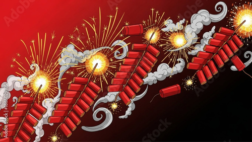 Red Chinese Firecrackers Explosion Vector