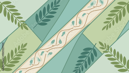 Botanical River A Serene Illustration of Natures Flow and Foliage.