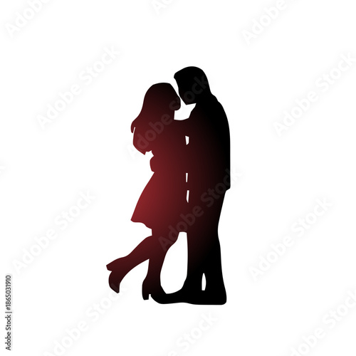 Silhouette of a couple embracing romantically with a red gradient effect.