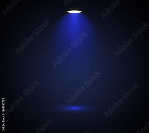 Blue Spotlight Illuminating Dark Stage with Subtle Glow and Focused Lighting in a Darkened Room