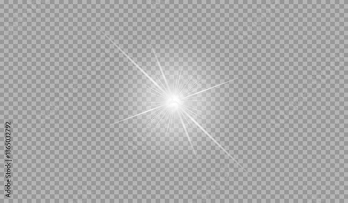 Bright white light burst lens flare effect isolated on transparent background for dramatic design overlays