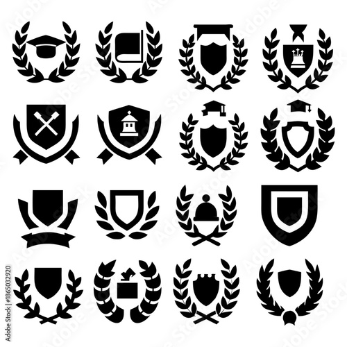 Фотография Vintage educational coat of arms set with university college and academy elements isolated vector illustration