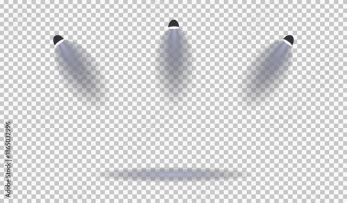 stage spotlights shining downward with soft shadows isolated on transparent background for presentation design