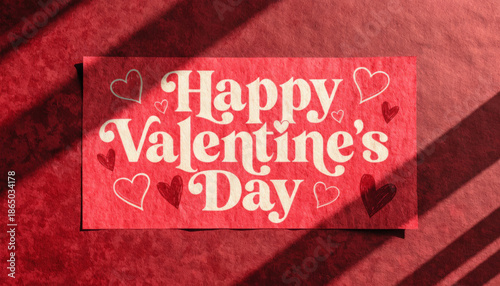 Happy Valentine Day greeting card with hearts and shadows creating romantic atmosphere