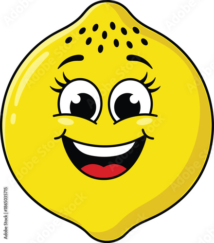 Yellow smiling face with closed eyes and red tongue on white background