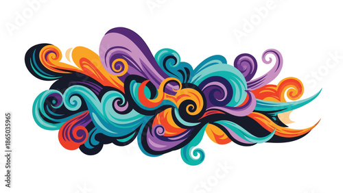 Urban mural vector artwork with flowing organic shapes and rhythmic movement across a stylized wall surface, graffiti-inspired flat design perfect for modern wallpapers and posters