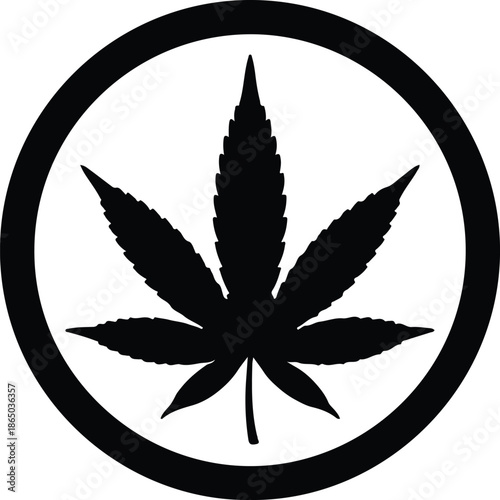Silhouette Cannabis Marijuana Leaf Symbol in Circle Modern Minimalist Design Vector Illustration
