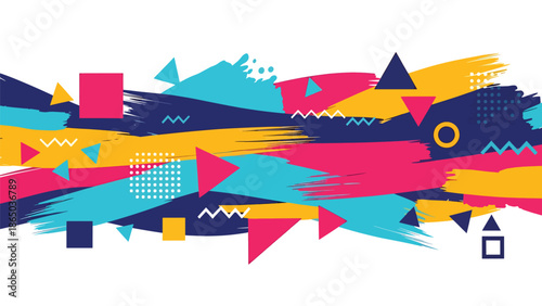 Urban mural vector artwork featuring expressive brush-like strokes, geometric accents, and rhythmic patterns on stylized wall background, graffiti-inspired flat design for modern creatives