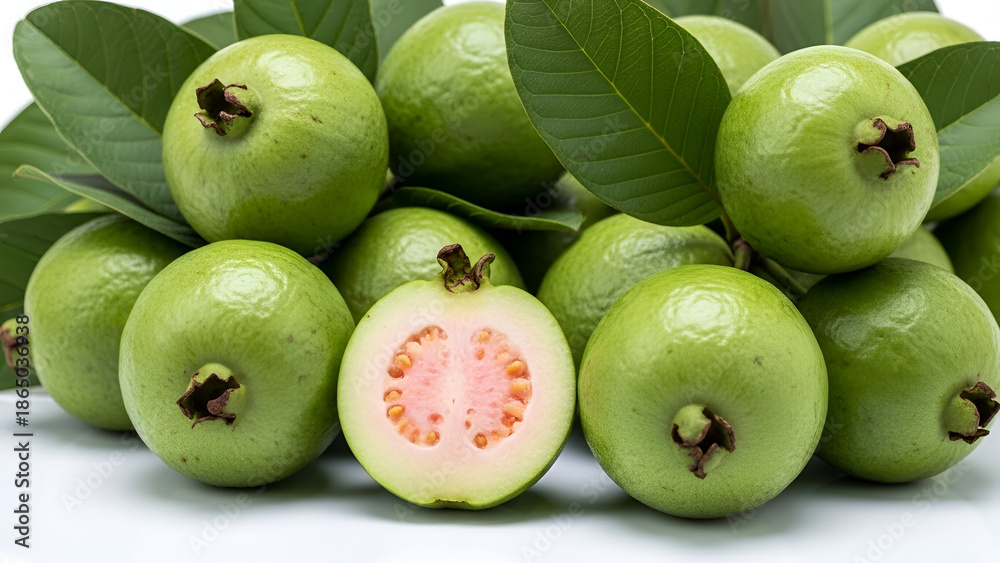 Obraz premium Fresh Green Guava Variety with Pink slice